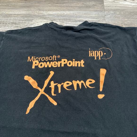 Vintage 90s Microsoft PowerPoint Xtreme Iapp Black Mens XL Techie Graphic Tshirt - Picture 1 of 9